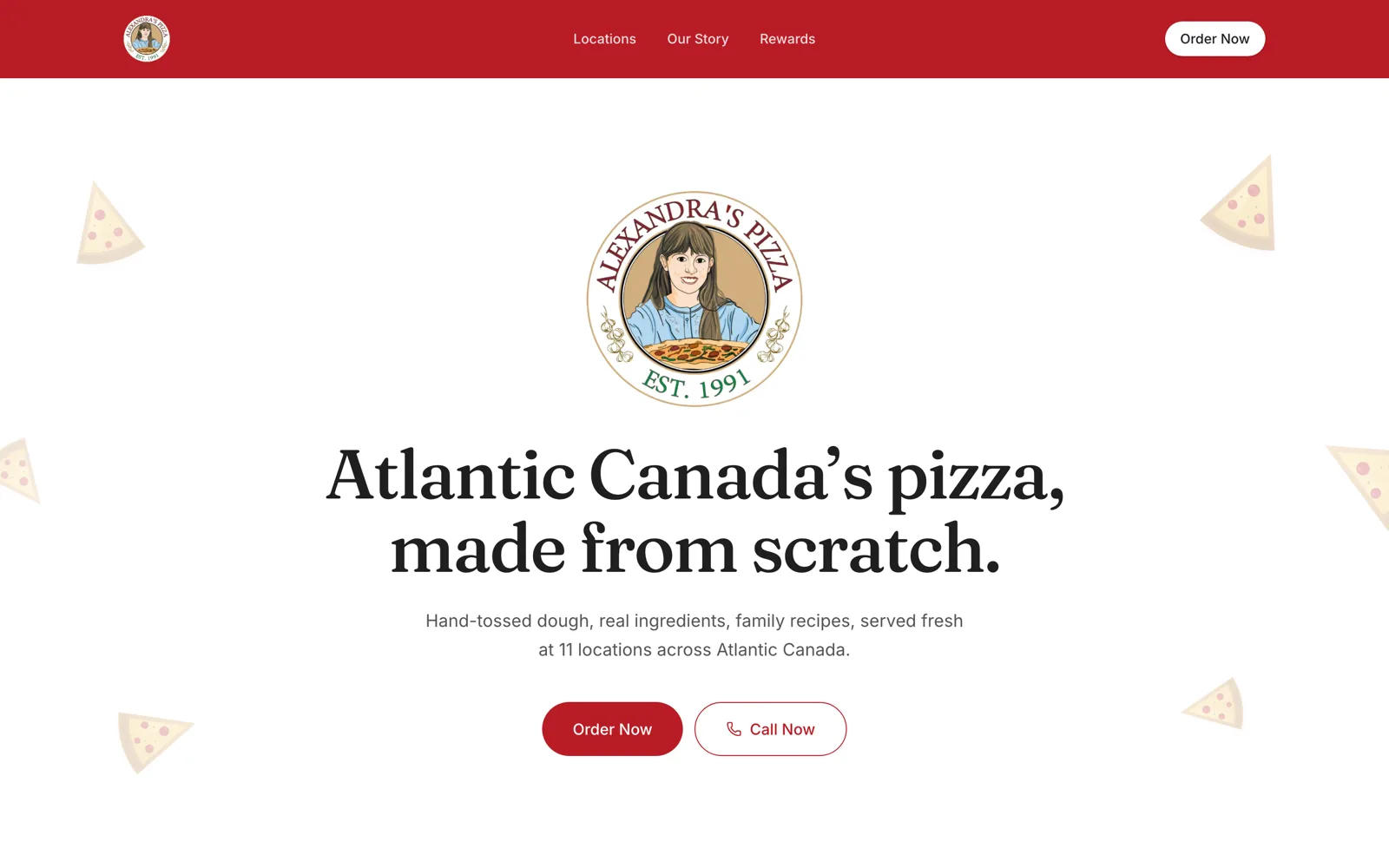 Alexandra's Pizza website